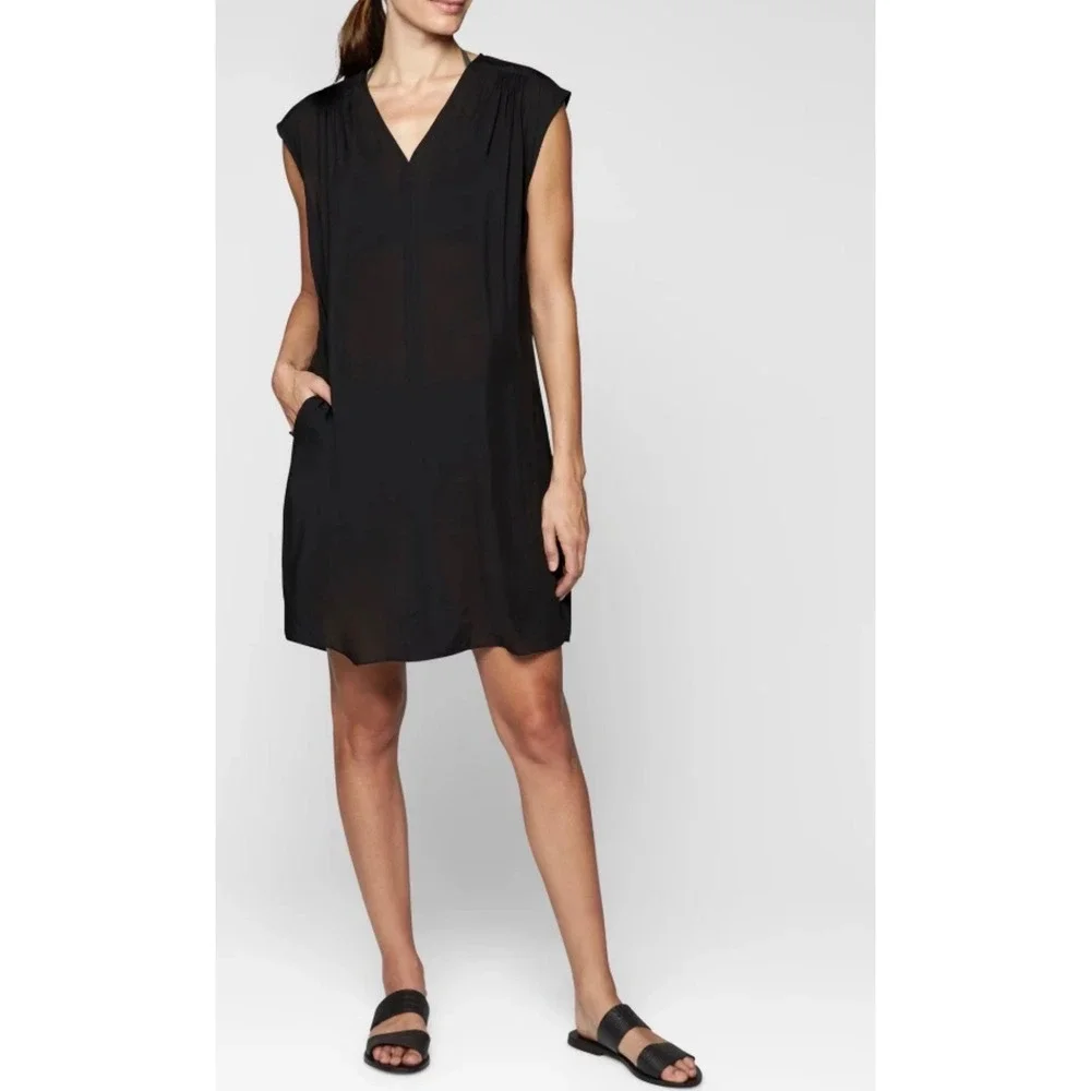 Athleta Dress‎ Women Small Sheer Resort Cover Up Beach Sleeveless Black Pockets
